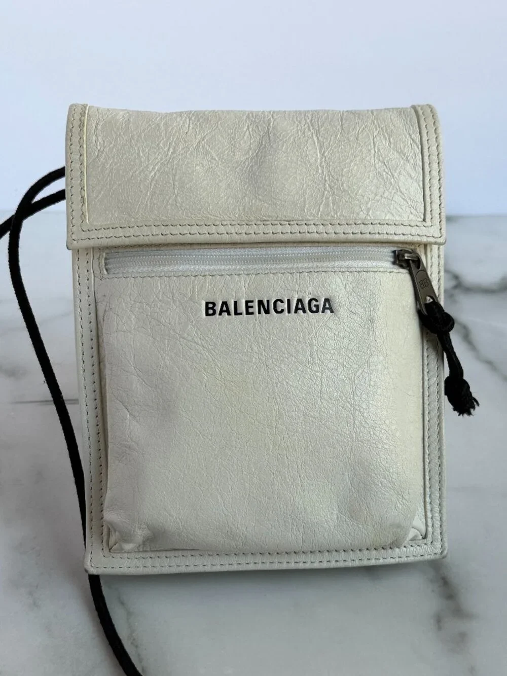 Balenciaga Explorer White Leather Crossbody Pouch Shoulder Bag AUTHENTIC